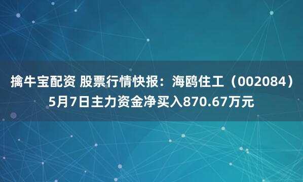 擒牛宝配资 股票行情快报：海鸥住工（002084）5月7日主力资金净买入870.67万元