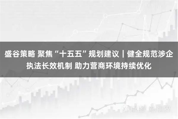 盛谷策略 聚焦“十五五”规划建议|健全规范涉企执法长效机制 助力营商环境持续优化