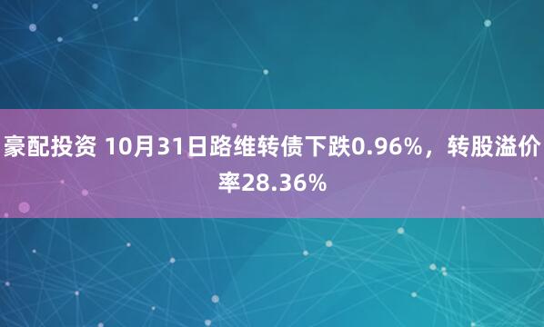 豪配投资 10月31日路维转债下跌0.96%，转股溢价率28.36%